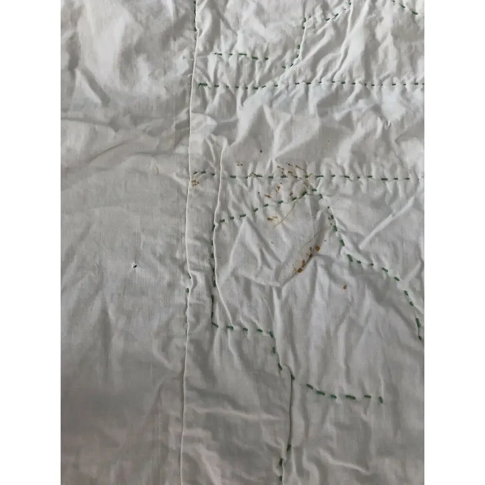Vintage Hand Made Quilt Rose of Sharon Green, Red 76 x 60 ½